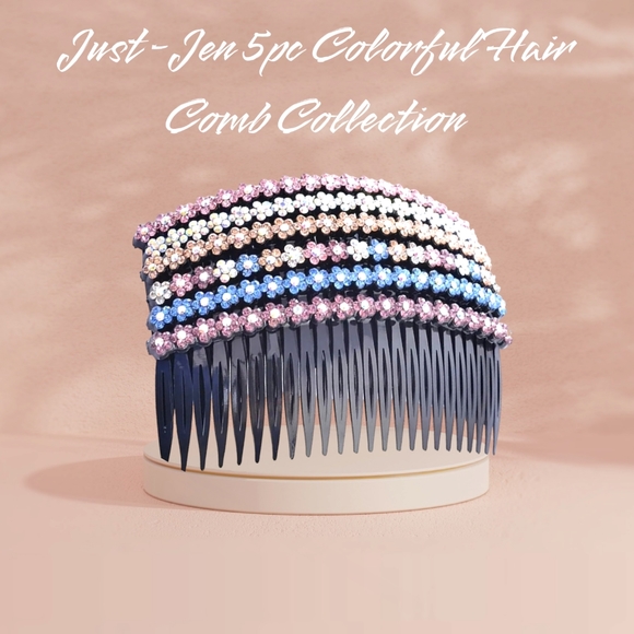 Beautiful 5pc Colorful Crystal Rhinestone Combs/ Hair Pins - Picture 3 of 11